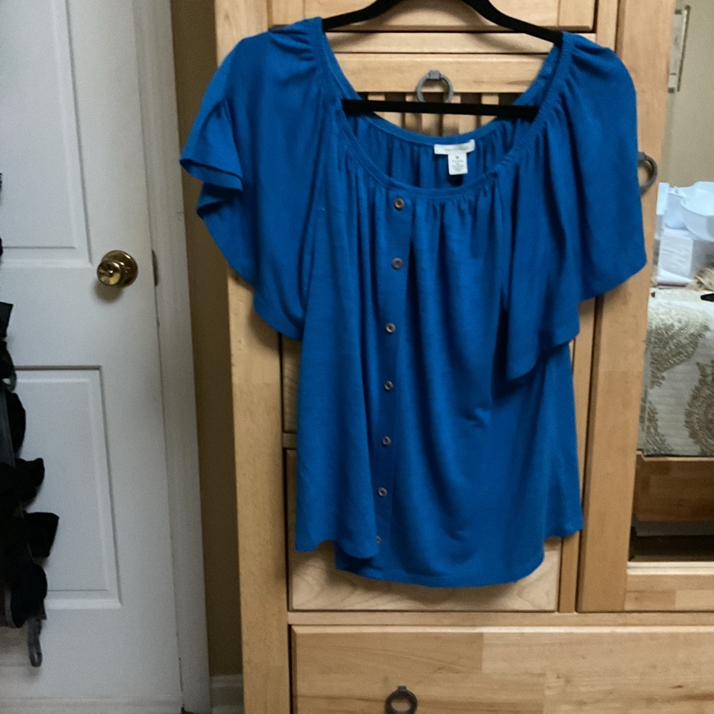 Westbound Teal Button-Front Blouse
